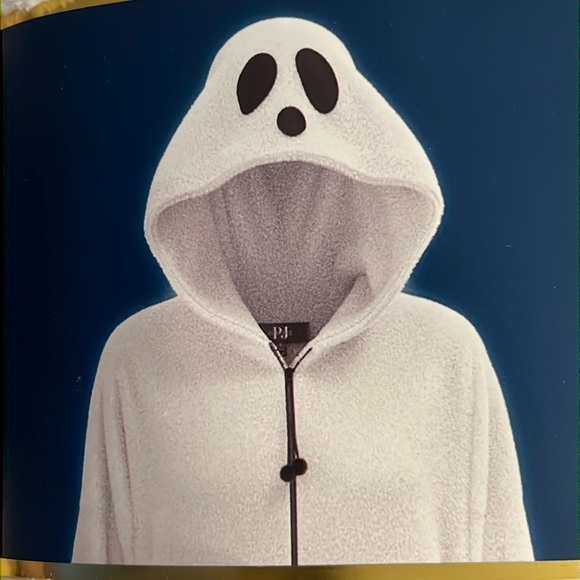 GHOST Hooded Onesie Pajama or Costume * size M * White with Black * Footless * - Picture 10 of 10